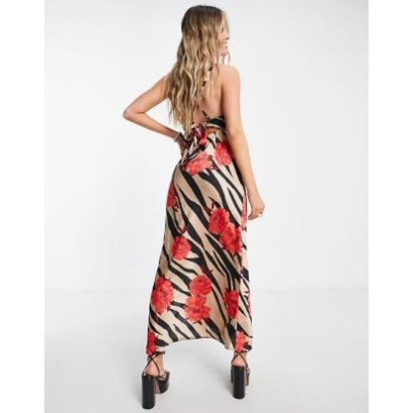 Topshop Cut Out Floral Zebra Stain Midi Slip Dress in Multicolor Size 8 NWT - Picture 4 of 13